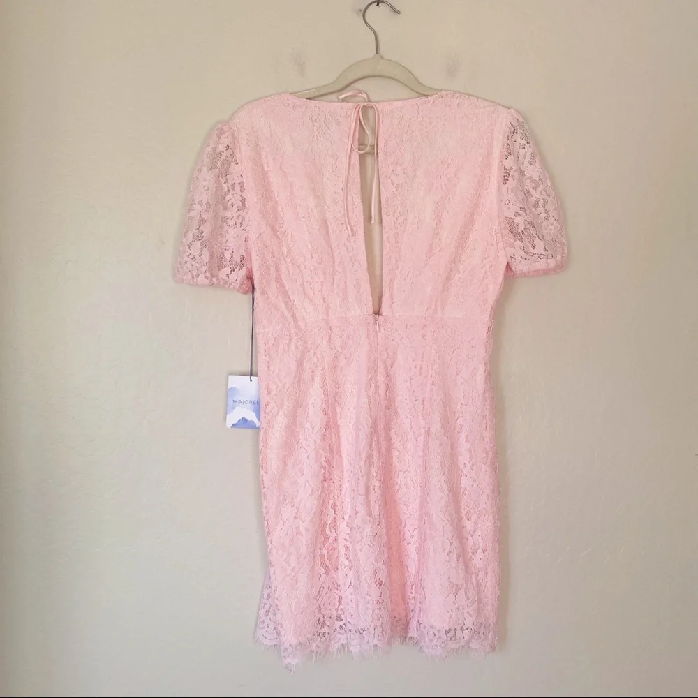 Majorelle Nora Mini Dress Light Pink Deep V Short Sleeve Lace - Picture 9 of 12